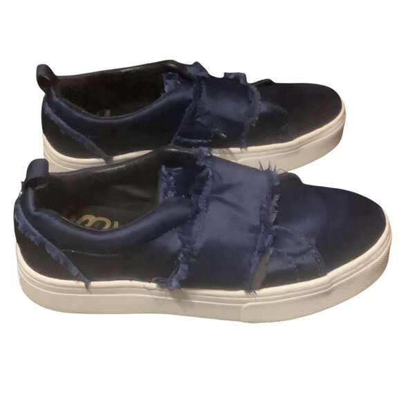 Sam Edelman Navy Satin Slip-On Sneakers LEVINE Frayed Detailing Women Size 6 - Picture 1 of 5